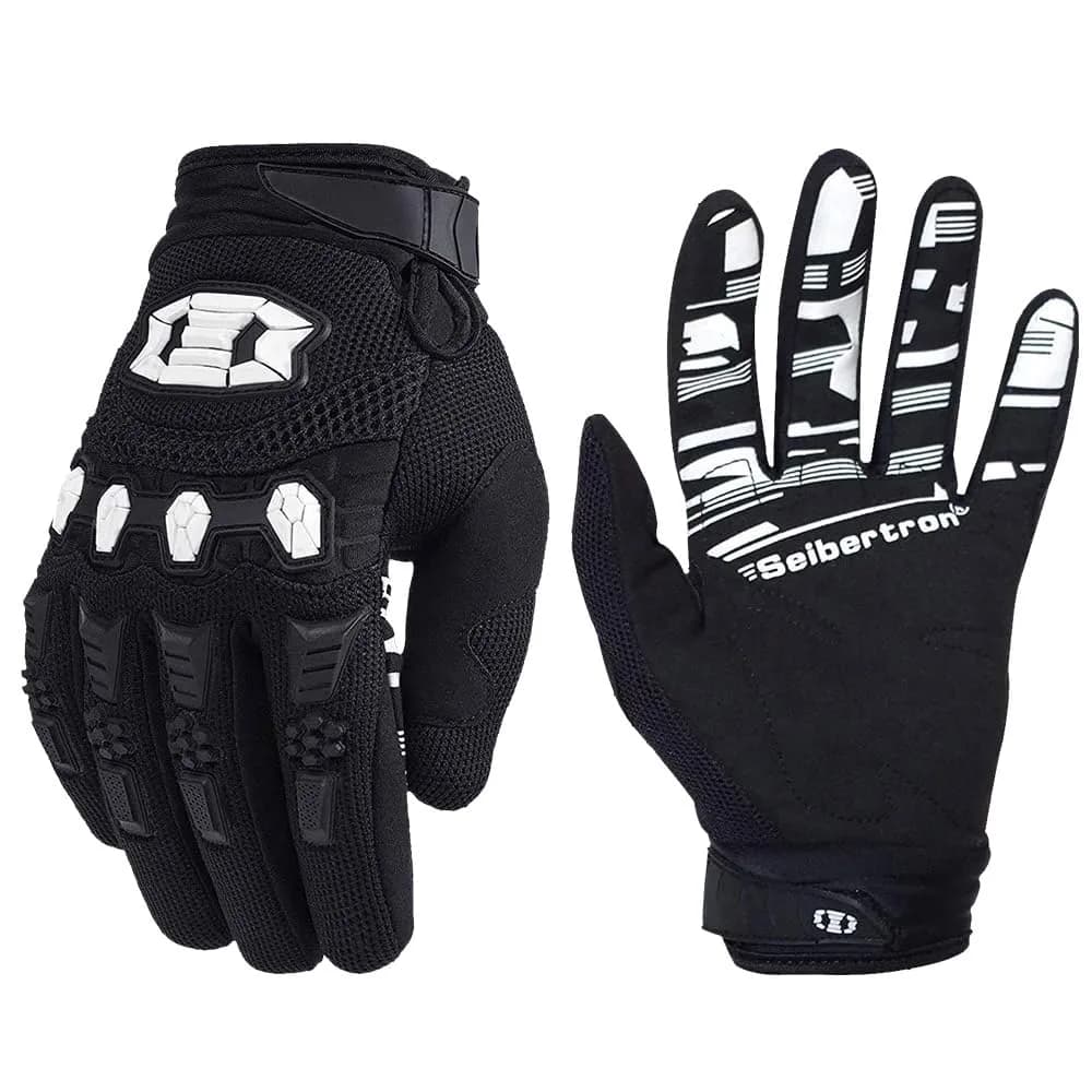 Seibertron Unisex BMX MX ATV MTB Racing Gloves - Full Finger, Black M | Touch Recognition for Road Racing & Motorcycle Sports - main product image