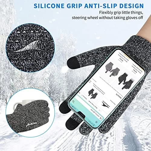 Achiou Winter Gloves for Men and Women, Touchscreen Knit Gloves | Warm, Breathable & Anti-Slip thumbnail 3