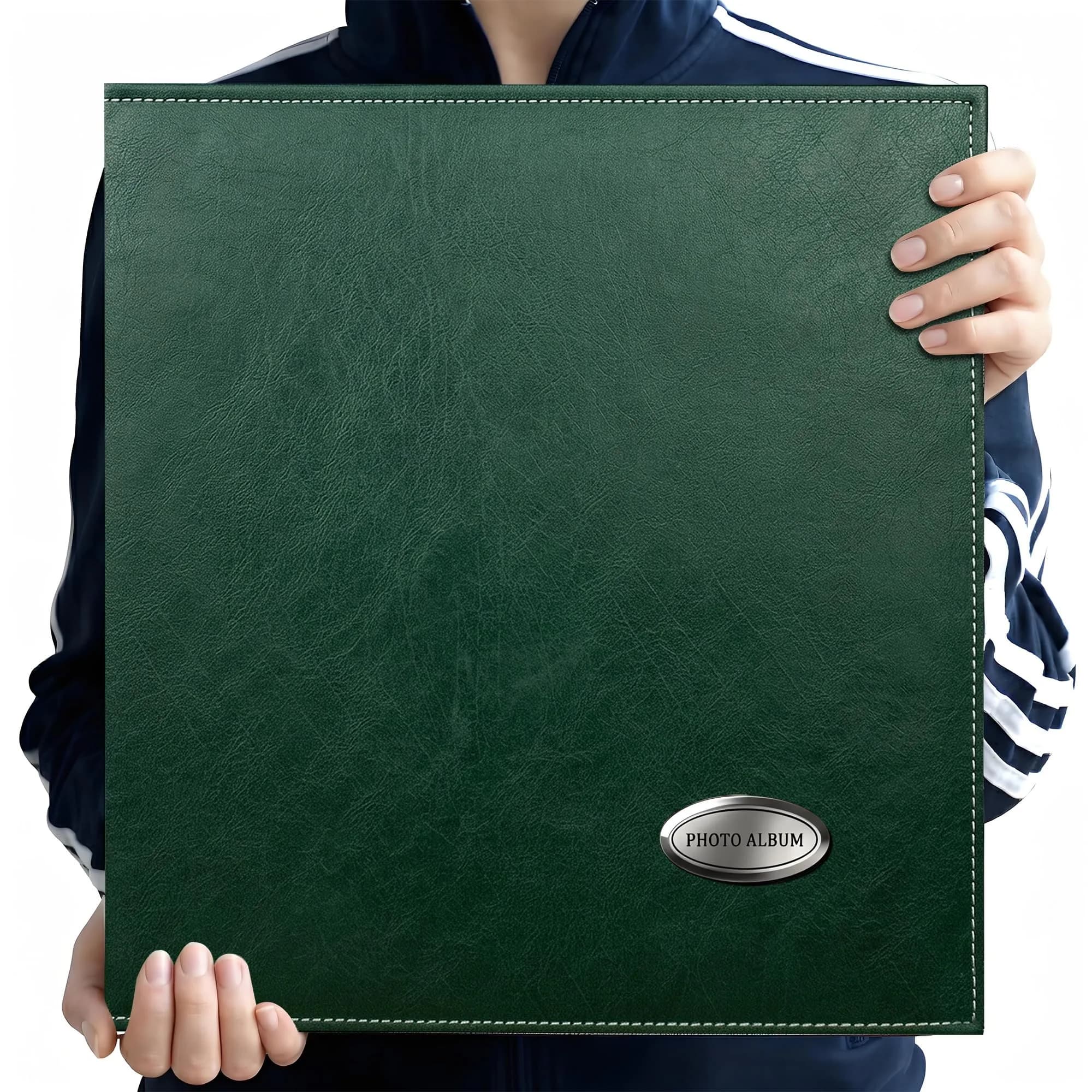 Zoview Self-Adhesive Photo Album Pack of 2 | Holds 3x5 to 8x10 Photos, Black Leather Cover — Green / Large