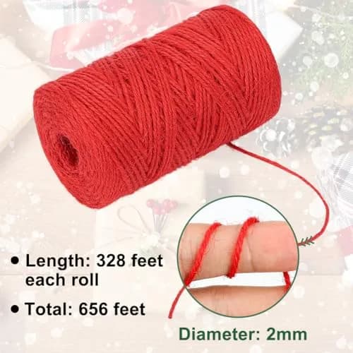 Tenn Well Red Green Jute Twine 328 Feet x 2 Rolls | Heavy Duty 2mm for Gift & Garden thumbnail 2
