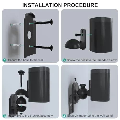 WALI Small Surround Sound Speaker Mounts with Adjustable Swivel Tilt Angle | 3.5kg (7.7 lbs) Capacity, Black (2-Pack) thumbnail 8