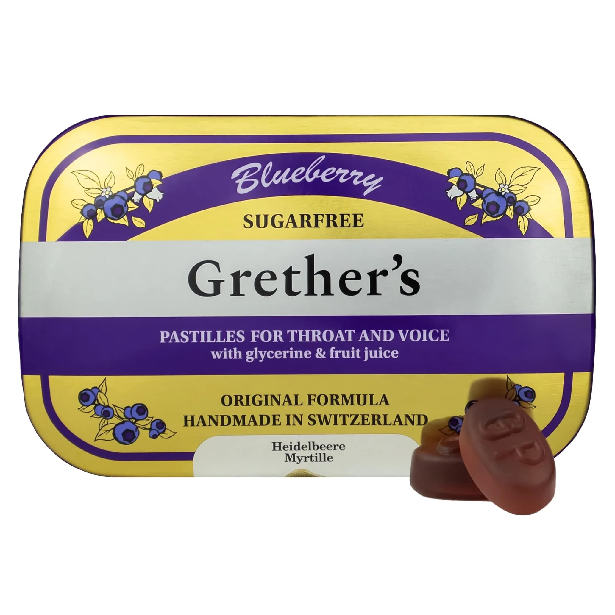 GRETHER'S Sugarfree Blackcurrant Pastilles 106 g (3.75 oz) | Natural Dry Mouth Relief for Singers — Blueberry / 3.75 Ounce