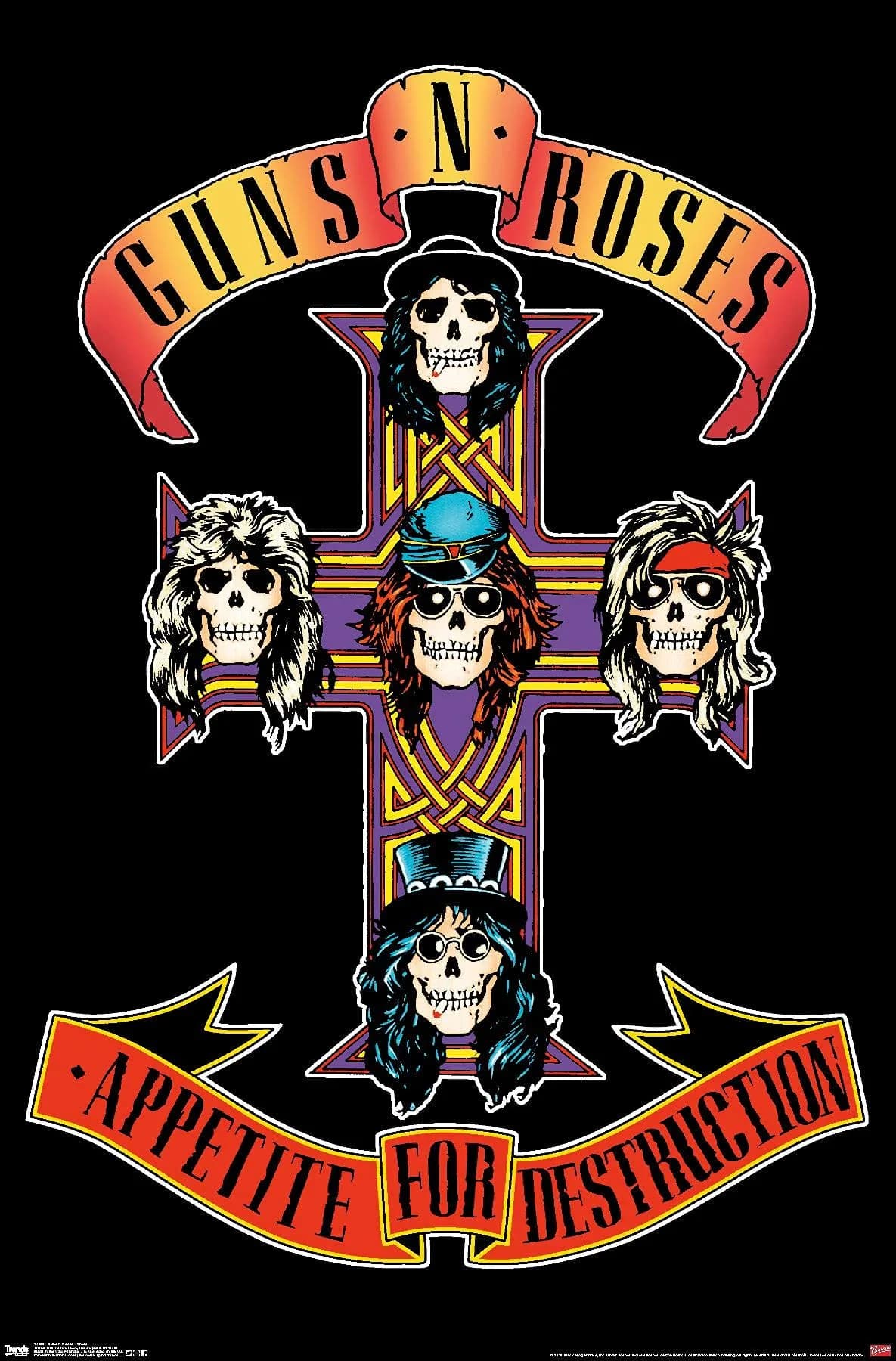Trends International Guns N' Roses Cross Wall Poster 60.6 cm x 86.4 cm (24.25" x 35.75") Black Framed Version | Music Wall Art — Premium Unframed Version / 34"L x 22.4"W