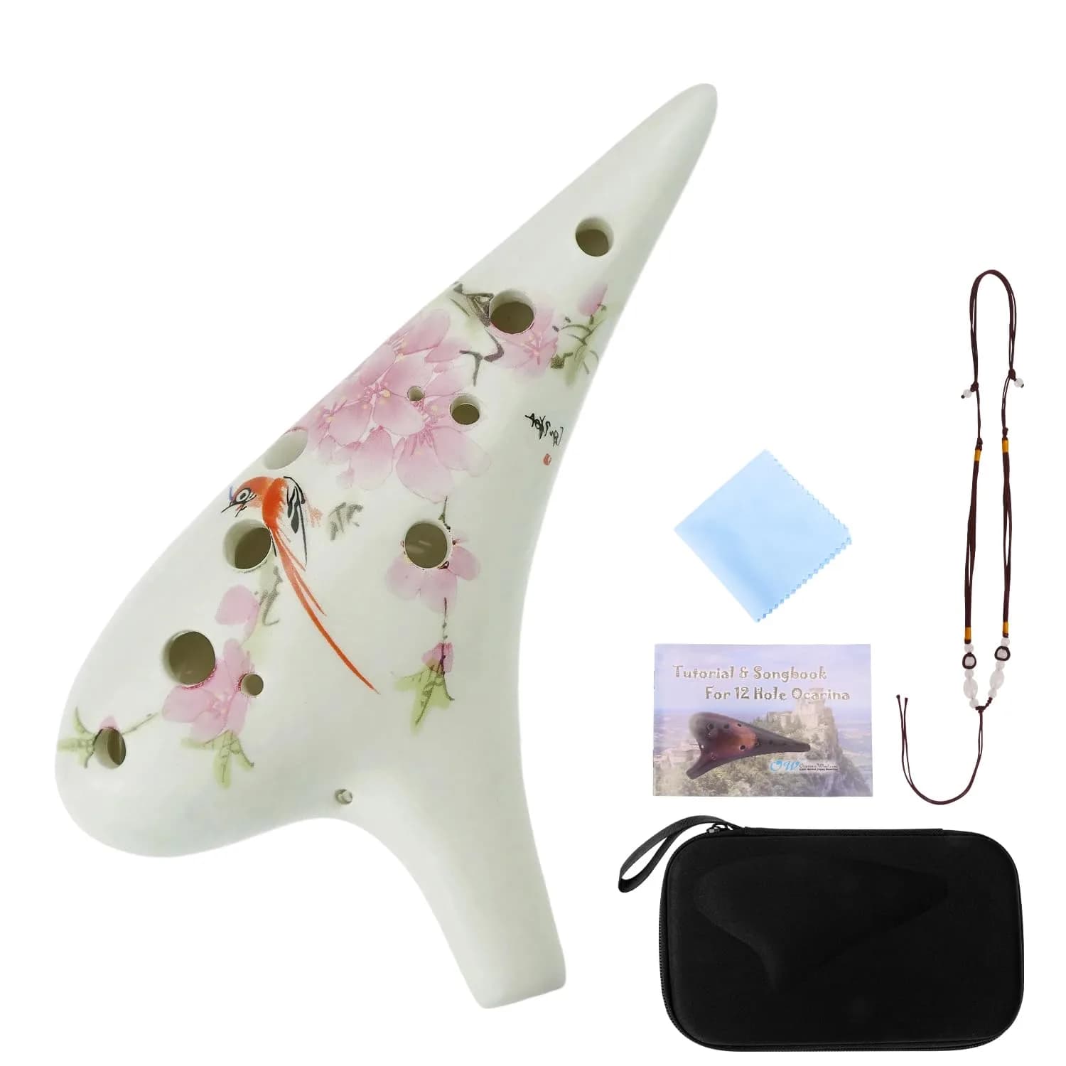 OcarinaWind 12 Hole Ceramic Tenor C Ocarina – Bird Loves Flower | Handcrafted Collectible - main product image