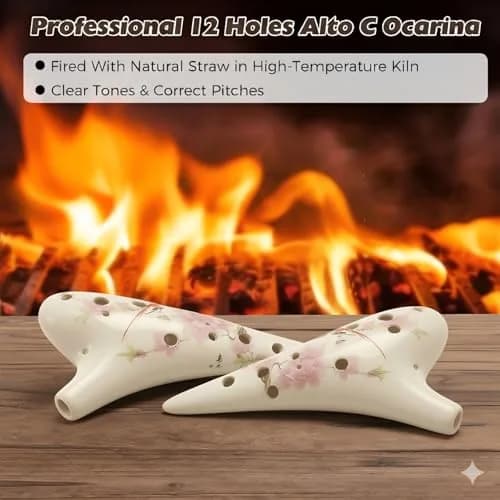 OcarinaWind 12 Hole Ceramic Tenor C Ocarina – Bird Loves Flower | Handcrafted Collectible thumbnail 3