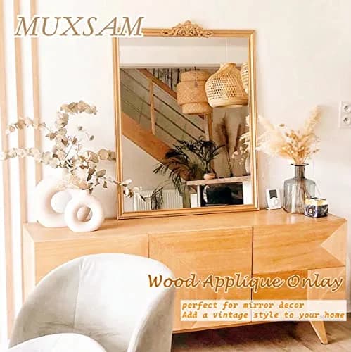 MUXSAM Wood Carved Applique 30cm (11.81") | Unpainted Floral Wood Decal for Furniture & Walls thumbnail 4