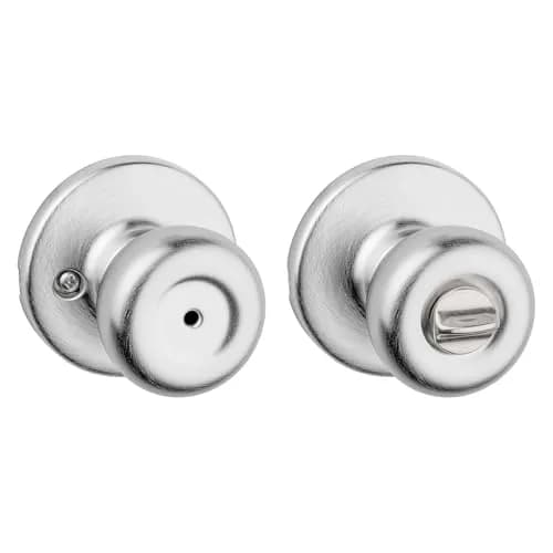 Kwikset Tylo Interior Privacy Door Knob, Satin Chrome | Classic Round Security Doorknob with Push Button Lock thumbnail 1