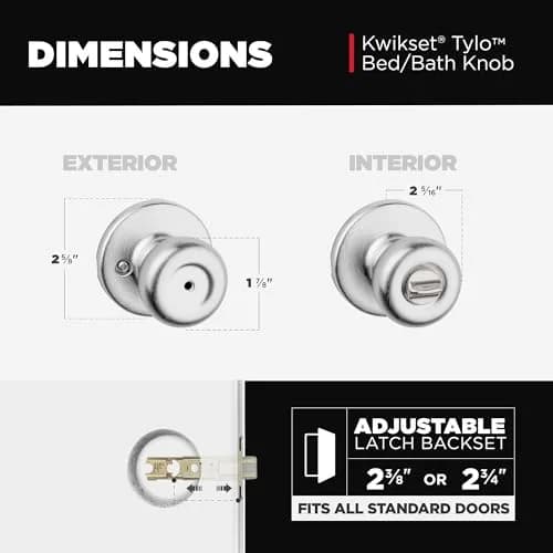Kwikset Tylo Interior Privacy Door Knob, Satin Chrome | Classic Round Security Doorknob with Push Button Lock thumbnail 2