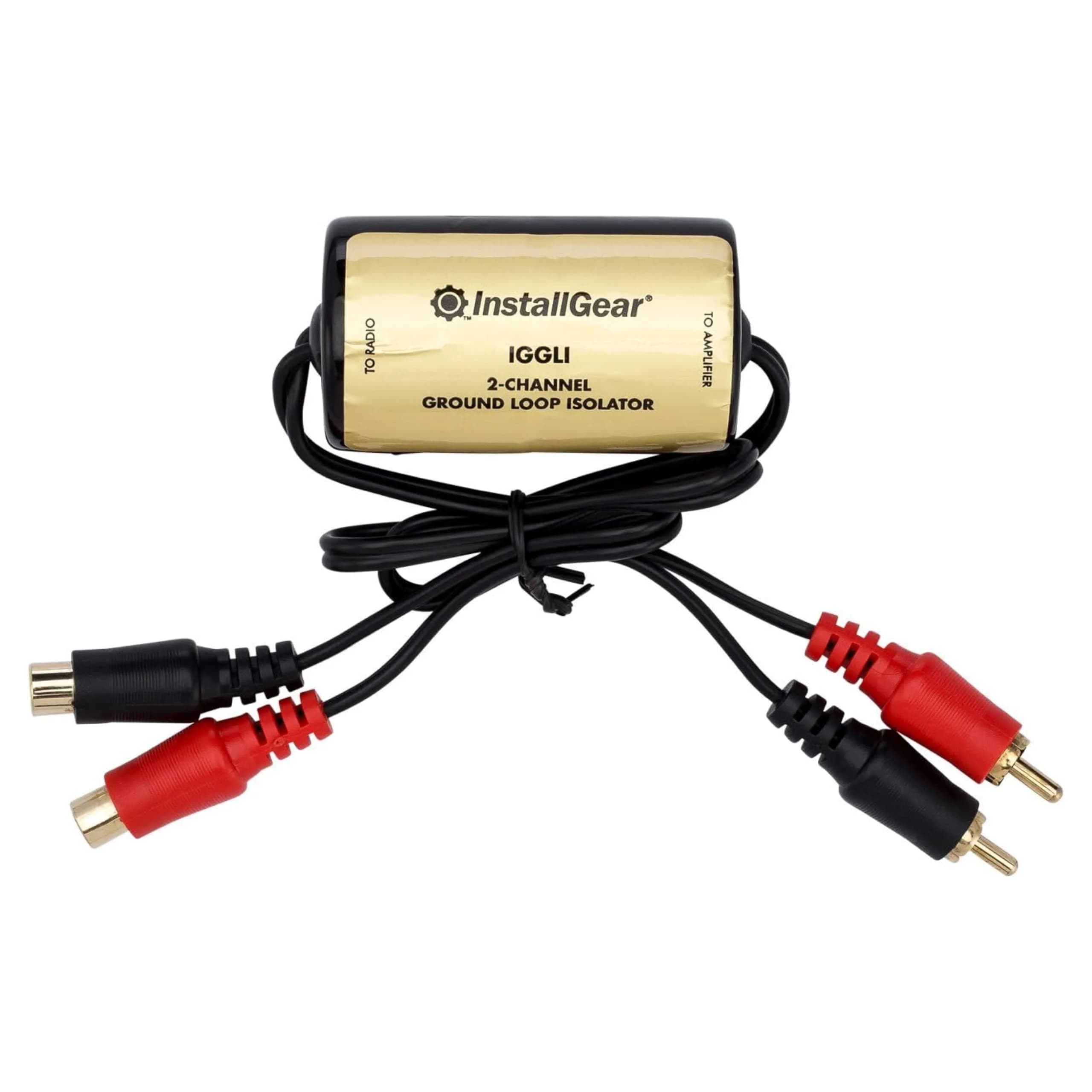 InstallGear Ground Loop Noise Isolator for Car Audio and Home Stereo, 2-Channel | Eliminates Humming and Buzzing — Gold