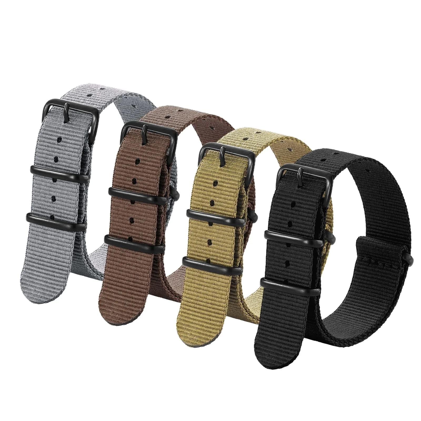 Ritche 16mm Nylon Watch Band 4-Pack | Military Ballistic Nylon Strap for Men & Women — Blue / Khaki / Green / Black