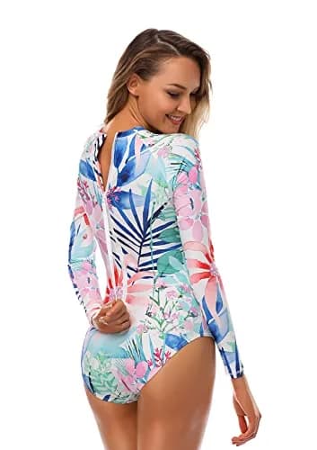AXESEA Womens Long Sleeve Rash Guard UV UPF 50+ Sun Protection Printed Zipper Surfing One Piece Swimsuit Jungle | Quick-Dry, Breathable & UV Safe thumbnail 3