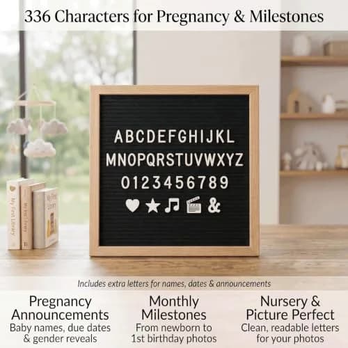 C CRYSTAL LEMON Black Felt Letter Board 10x10in (25x25cm) | Baby Announcement Sign with 336 Letters thumbnail 8