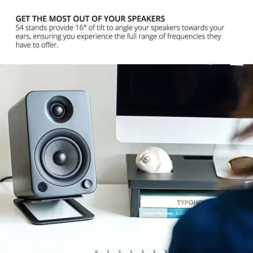 Kanto S4 Tilted Desktop Speaker Stands Pair | 16° Upward Angle, 8 lbs Capacity, Damping Foam, 1/4"-20 Mount, Black thumbnail 4