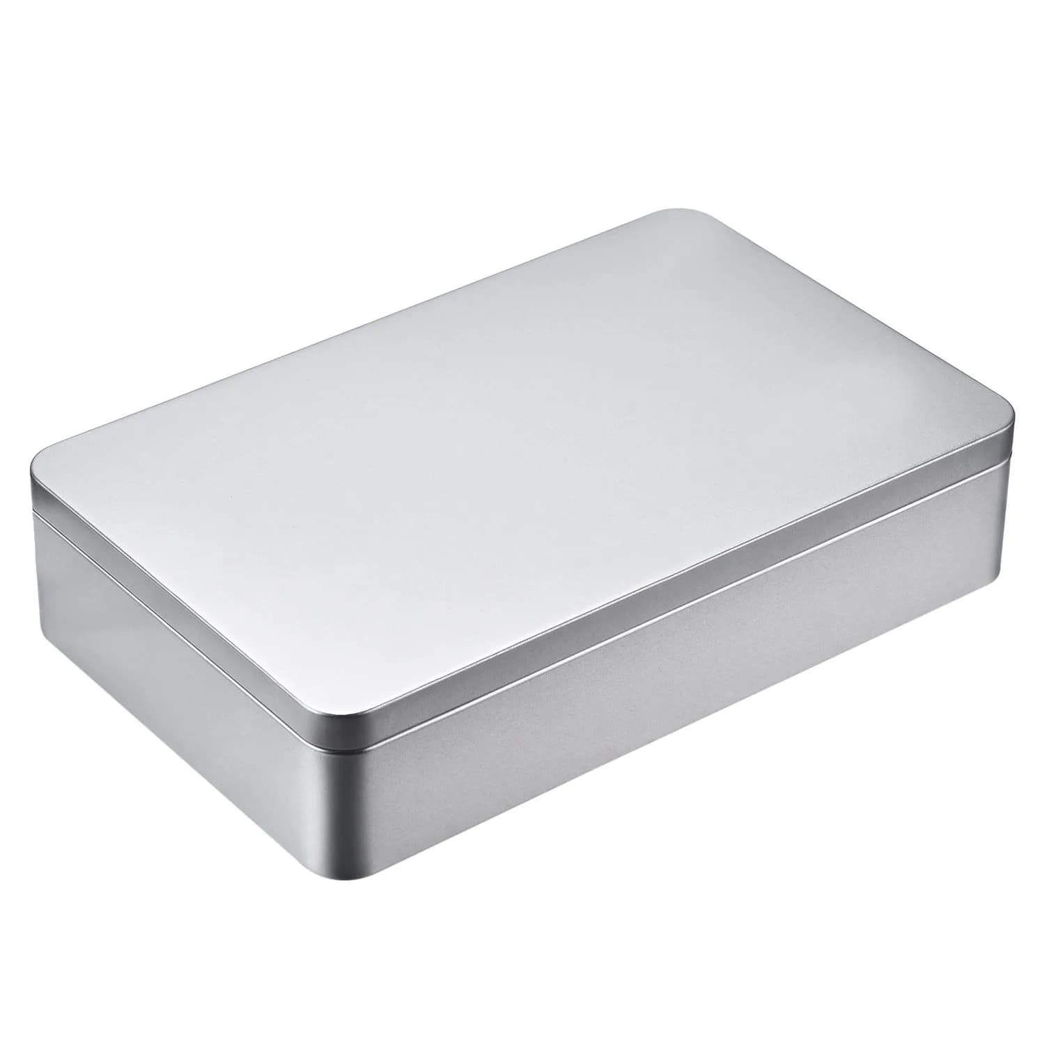 Hotop Silver Metal Tins with Lid Storage Box 215mm x 135mm x 48mm (8.5 x 5.3 x 1.9 Inch) | Classic Rectangular Containers for Gifts and Crafts
