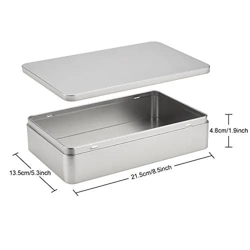 Hotop Silver Metal Tins with Lid Storage Box 215mm x 135mm x 48mm (8.5 x 5.3 x 1.9 Inch) | Classic Rectangular Containers for Gifts and Crafts thumbnail 3