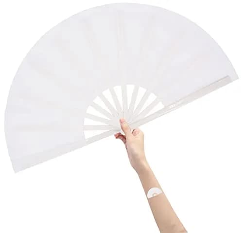 Amajiji Large Folding Hand Fan White 35cm (13.78 inches) | Rave Fan for Dance & Festivals thumbnail 1