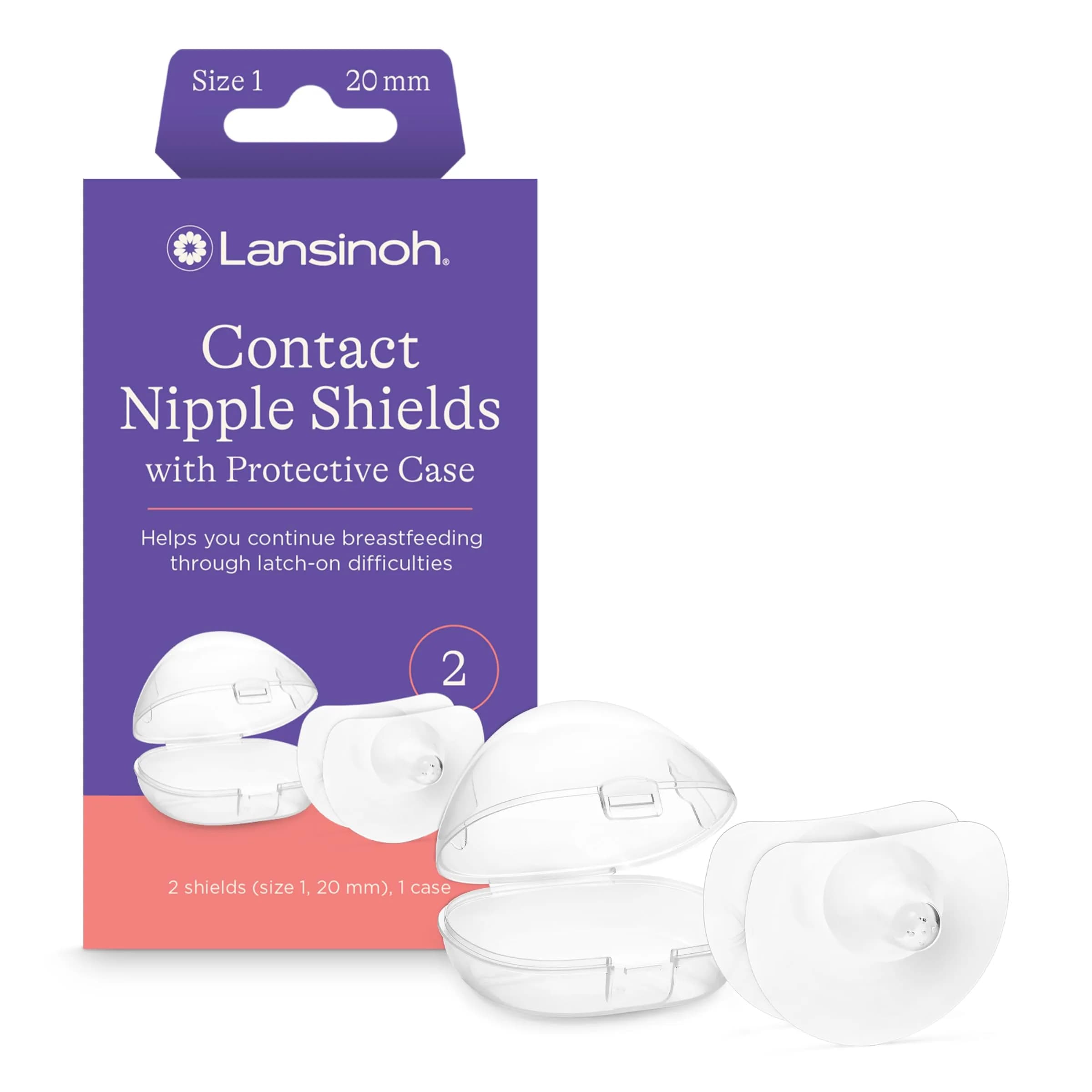 Lansinoh Contact Nipple Shields for Nursing Mothers, 20mm (0.79 inch) | Ultra-Thin Silicone for Latch-On Support — 20mm