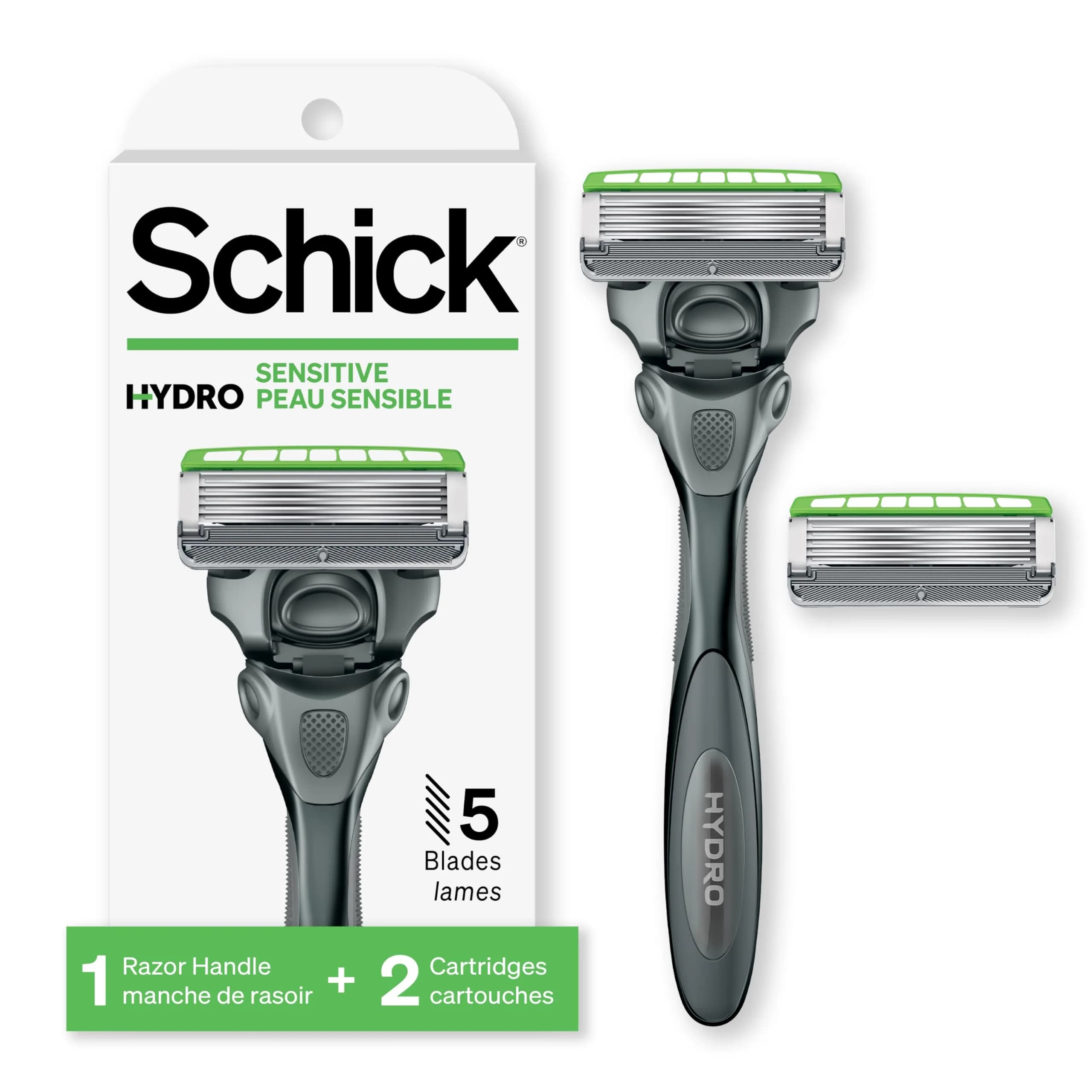 Schick Hydro 5 Sense Sensitive Skin Razor with Shock Absorb Technology for Men, 1 Handle with 2 Refills | 5-Blade Razor for Close Shave - main product image
