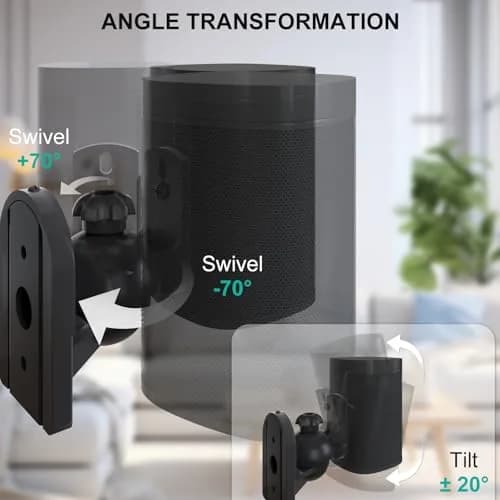 WALI Black 4 Pack Speaker Wall Mount Brackets | 3.5 kg (7.7 Lbs) Capacity, 70° Swivel, 20° Tilt thumbnail 4