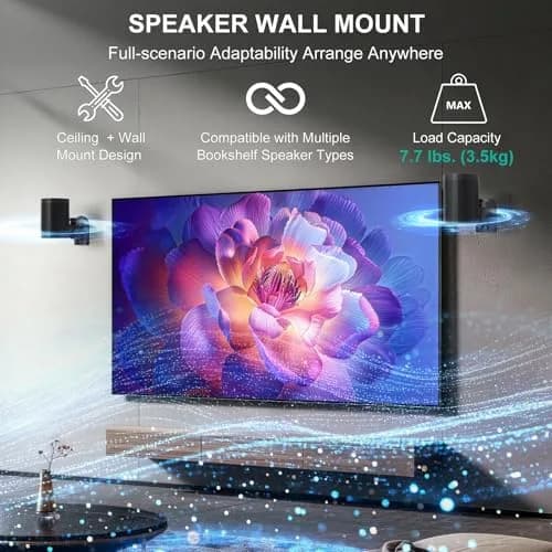 WALI Black 4 Pack Speaker Wall Mount Brackets | 3.5 kg (7.7 Lbs) Capacity, 70° Swivel, 20° Tilt thumbnail 2