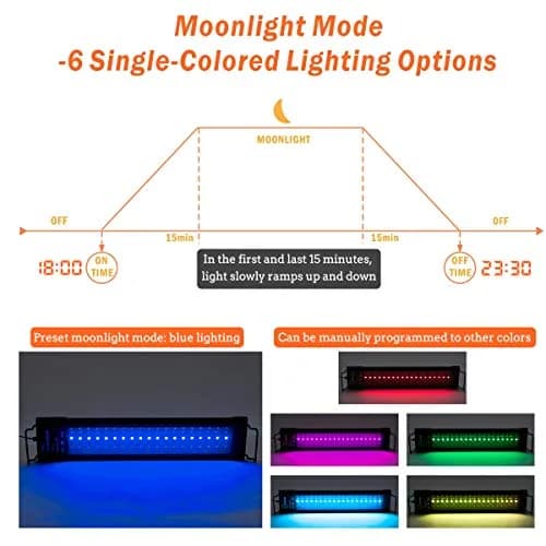 hygger 957 LED Aquarium Light 72W 18-24 Inch Black | Full Spectrum Dimmable Fish Tank Light with Timer thumbnail 5