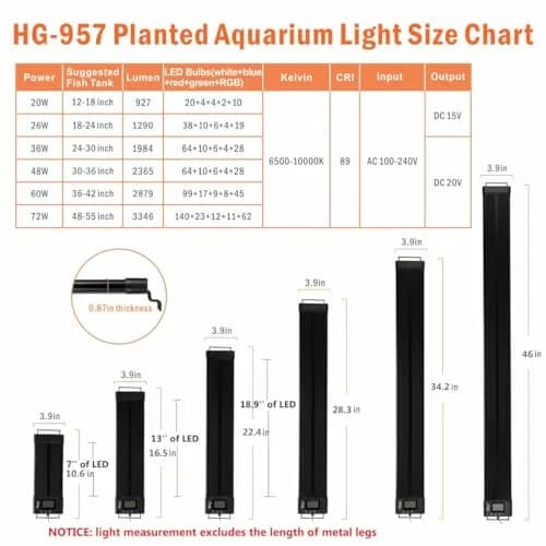 hygger 957 LED Aquarium Light 72W 18-24 Inch Black | Full Spectrum Dimmable Fish Tank Light with Timer thumbnail 6