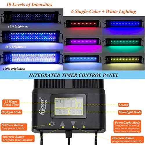 hygger 957 LED Aquarium Light 72W 18-24 Inch Black | Full Spectrum Dimmable Fish Tank Light with Timer thumbnail 2