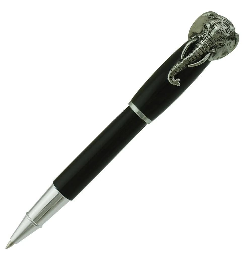 erofa Fuliwen Fountain Pen Medium Nib with Ink Refills Converter, Silver Stainless Steel Body Elephant Pattern Gift Pen 68 g (0.068 kg) | Smooth Writing Instrument — Black