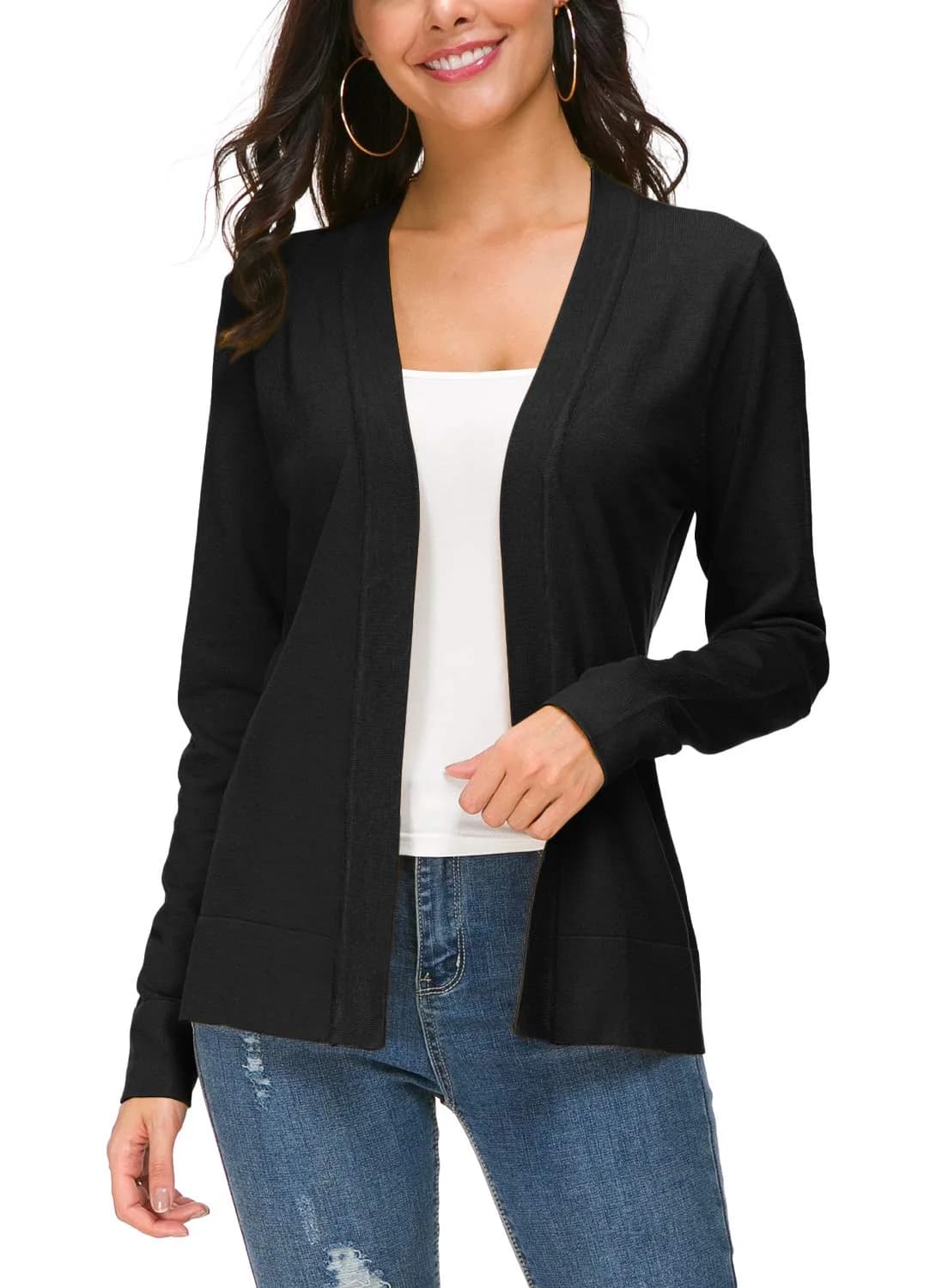 Urban CoCo Women's Long Sleeve Open Front Knit Cardigan Sweater (S, Black) | Lightweight, Soft, Slim Fit