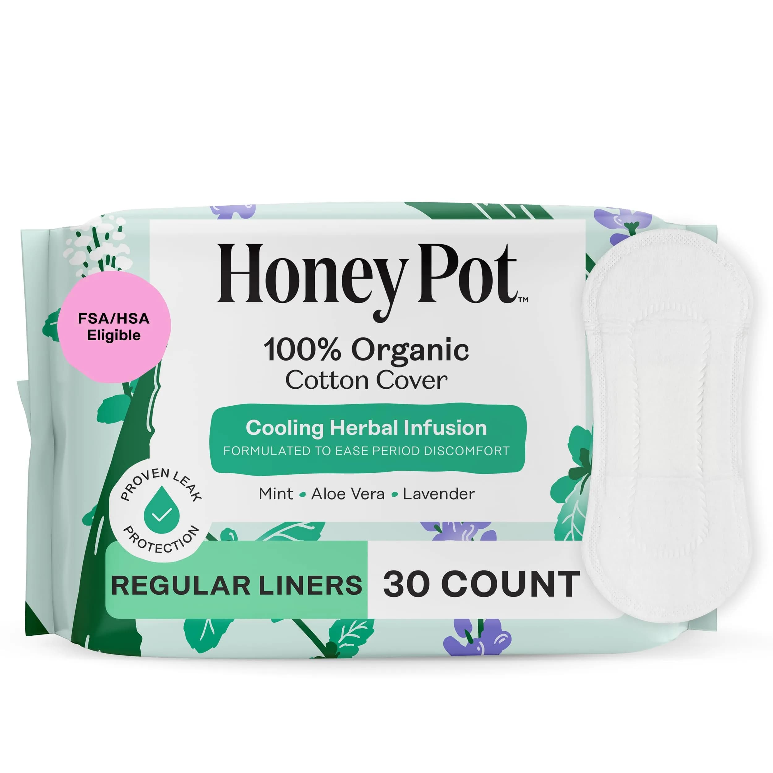 The Honey Pot Company Cooling Herbal Regular Pads 20 Count | Dermatologist Tested for Sensitive Skin — Herbal Everyday Liners
