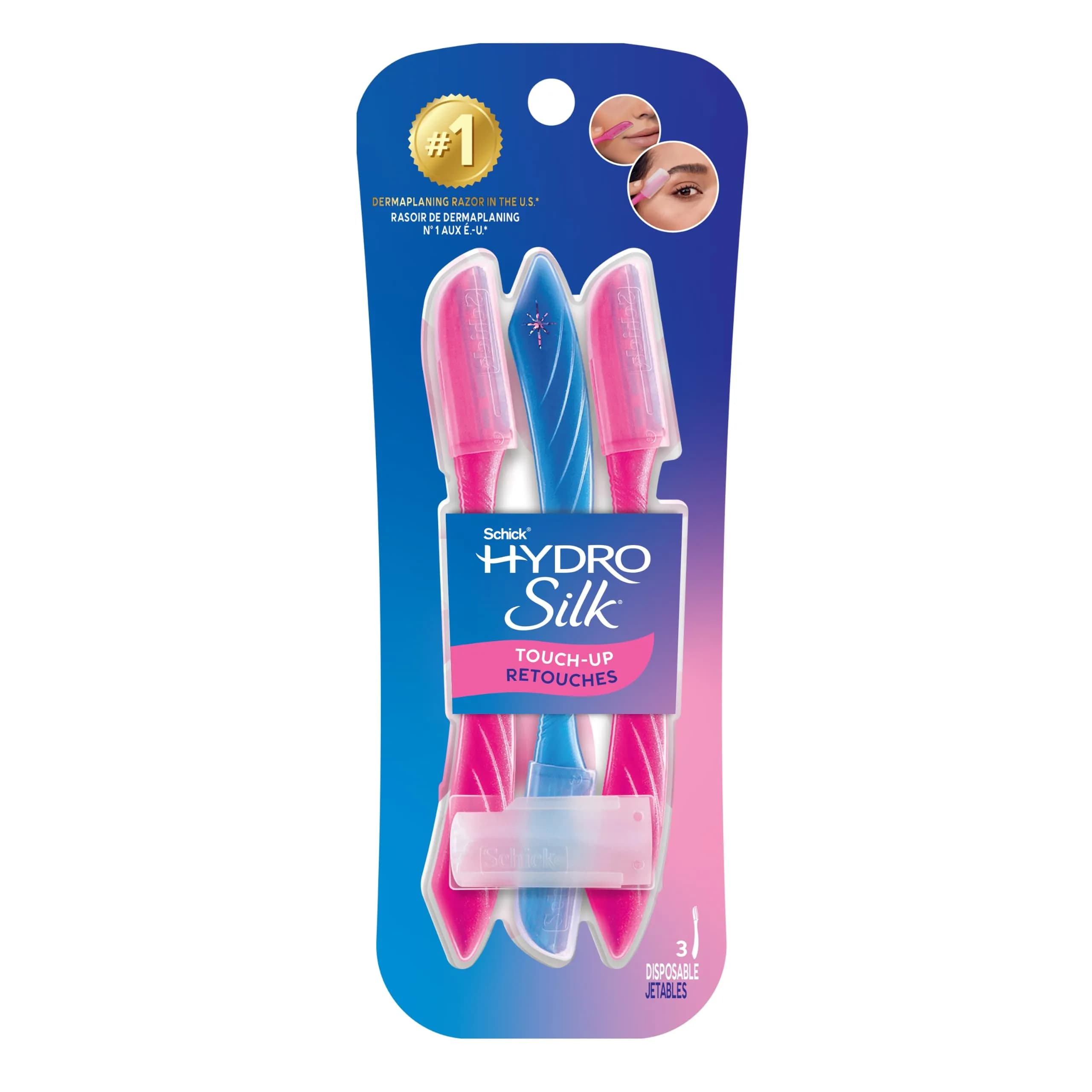 Schick Hydro Silk Touch-Up Dermaplane Razor for Women Face, 3 ct | Multi-Purpose Beauty Tool for Eyebrow Shaping & Peach Fuzz Removal