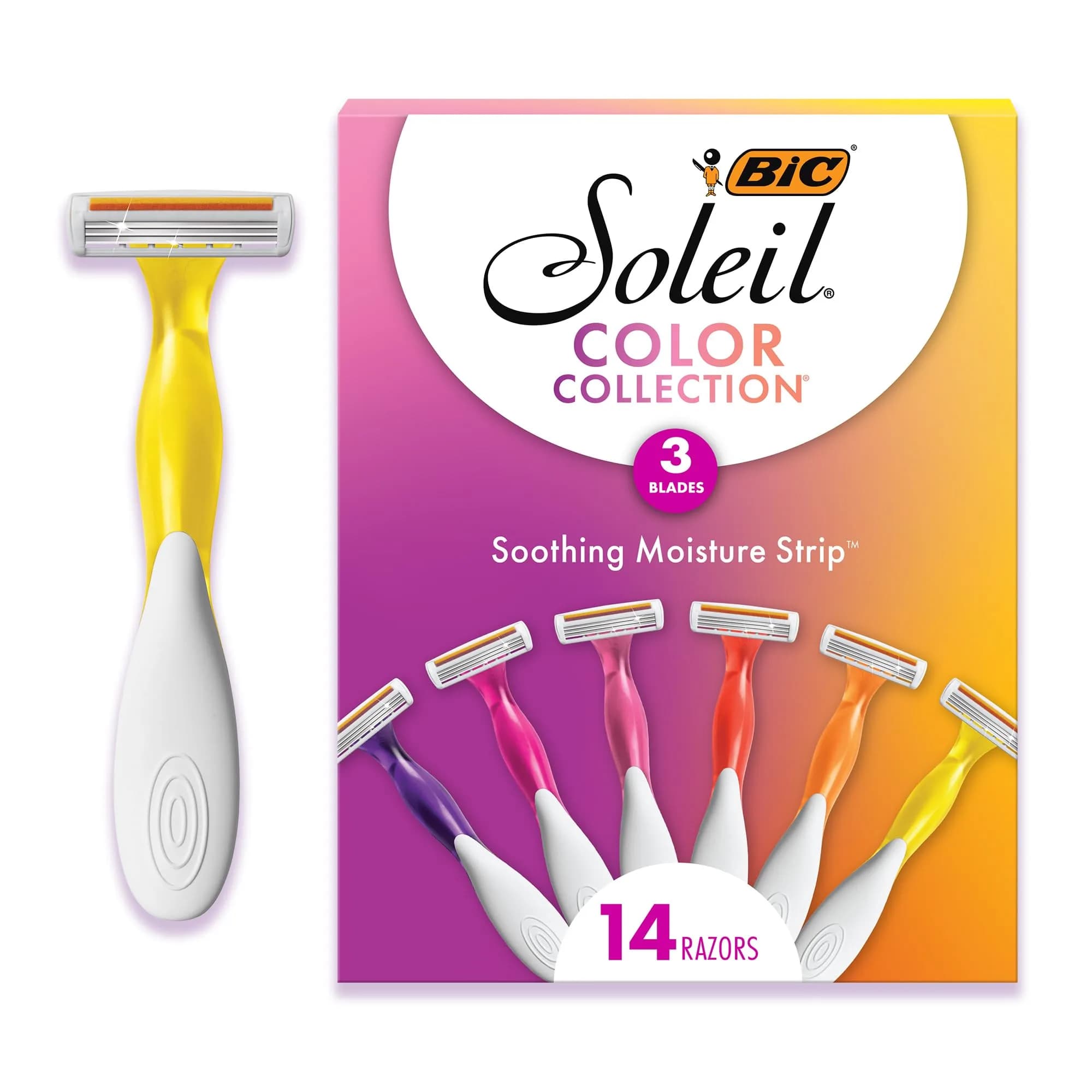 BIC Soleil 3 Colors Women's Disposable Razor 14-Pack | Triple-Blade, Aloe Vera, Dorm Essential - main product image