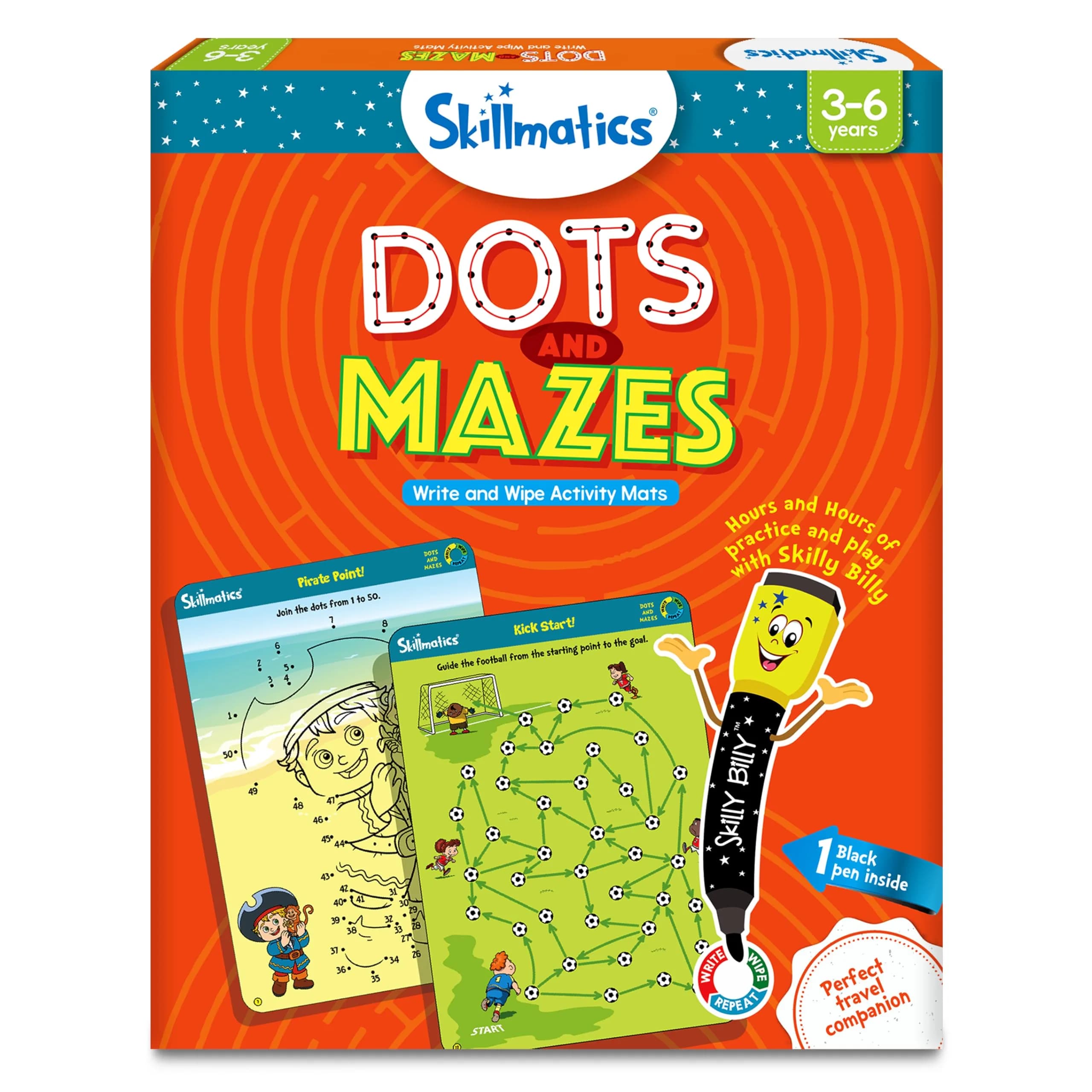 Skillmatics Dots & Mazes Reusable Activity Mats with Dry Erase Marker, 6 Mats + Accessories | Ages 3-6