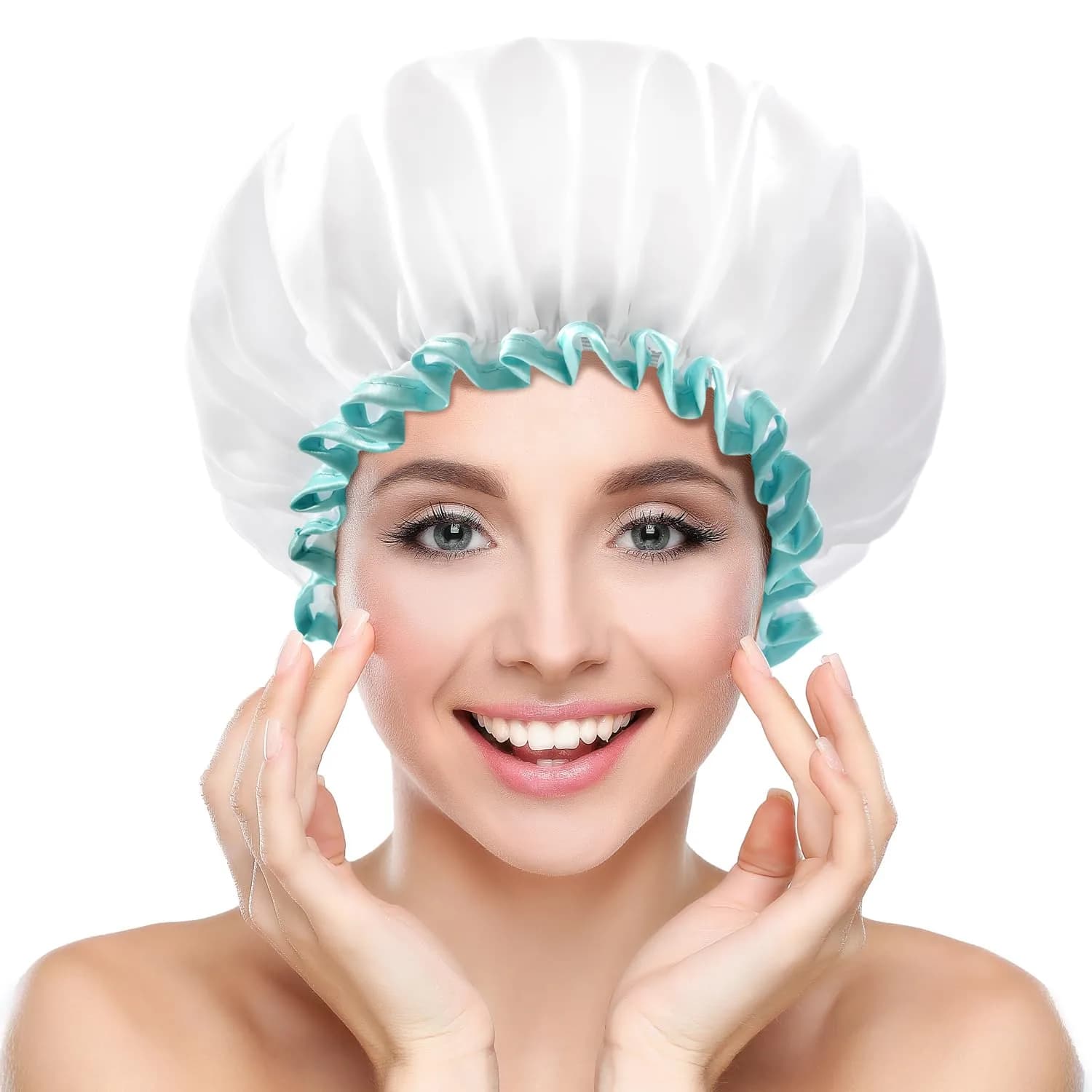 mikimini Large Shower Cap for Long Hair, White, 30cm (12 inch) | Waterproof & Reusable Hair Protection — White / Medium