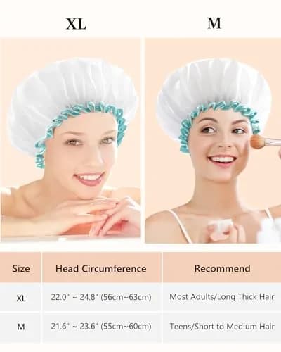 mikimini White Shower Cap 2 Pack | Double Waterproof, Reusable, Washable, Comfortable thumbnail 2