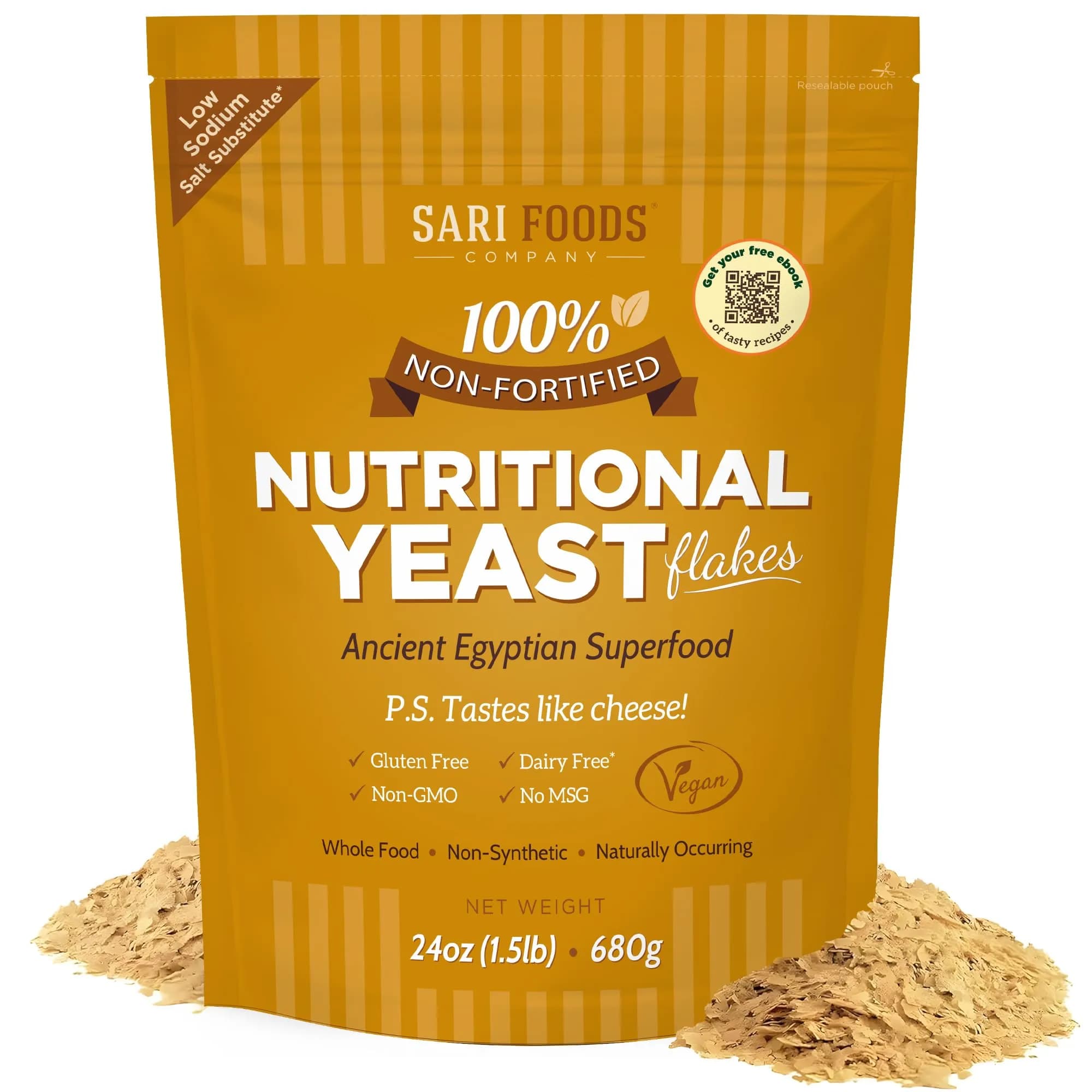 Sari Foods Co Gluten Free Nutritional Yeast Flakes 8oz (227g) | Vegan Protein & B Vitamins Superfood — Original