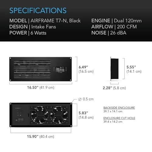 AC Infinity AIRFRAME T7-N Black | High-Airflow Cooling Fan System 17" for AV Equipment Rooms thumbnail 6