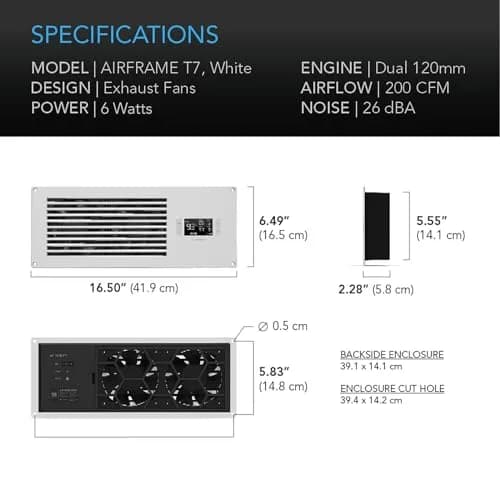 AC Infinity AIRFRAME T7 White, High-Airflow Cooling Fan System 17" | Exhaust Fan for AV Equipment Rooms thumbnail 6