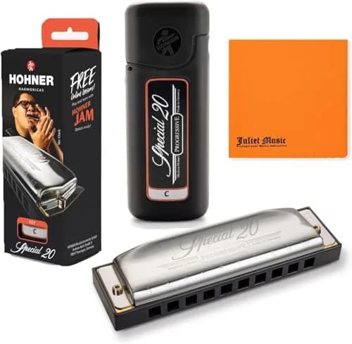 Hohner Special 20 Harmonica, 10 Holes Major C Bundle with Hard Case & Juliet Music Polishing Cloth | German Quality Craftsmanship thumbnail 1