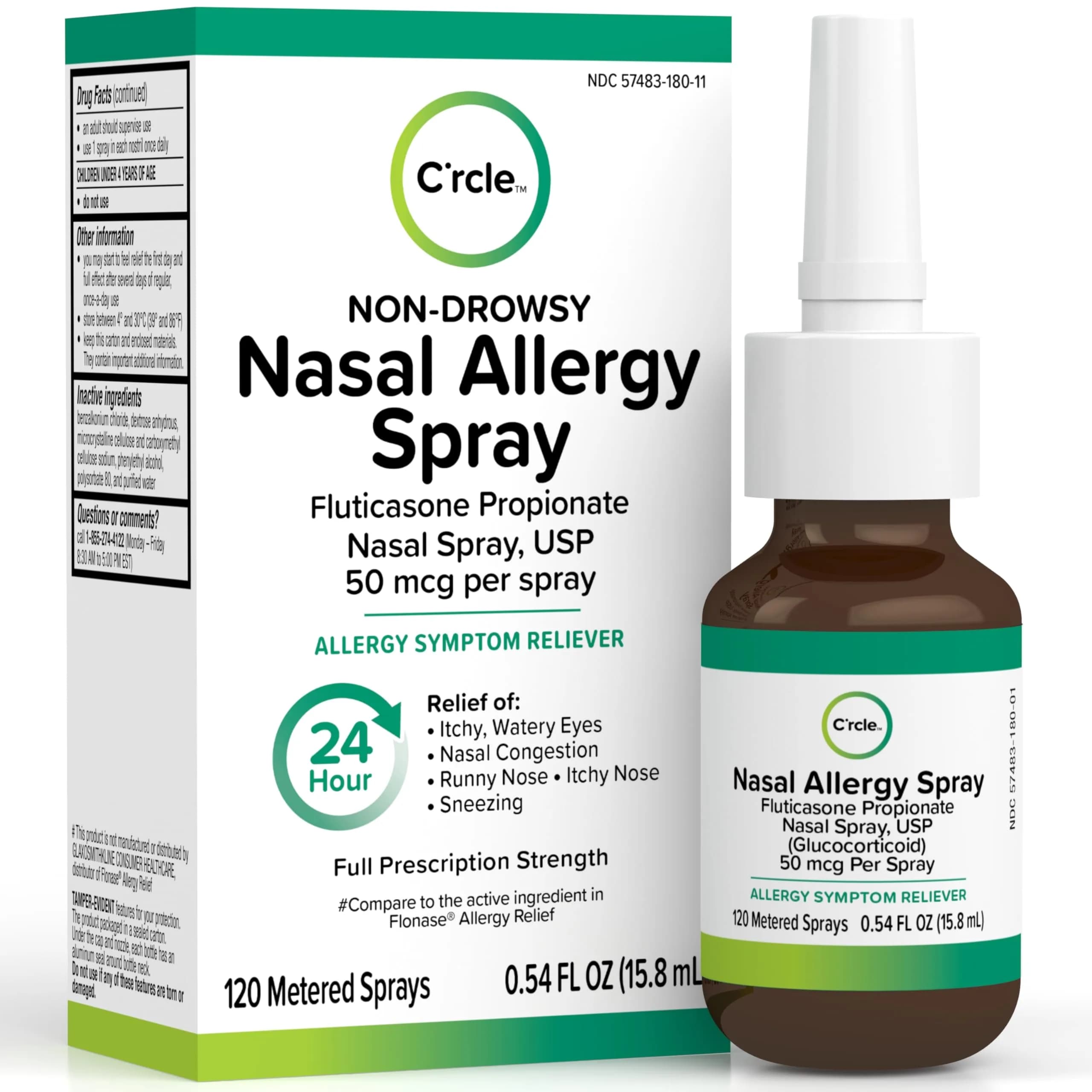 FlutiCare Fluticasone Allergy Nasal Spray 0.54 Fl Oz | 24-Hour Non Drowsy Relief