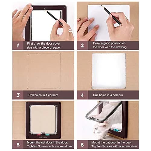 Sailnovo Large Cat Door Flap 9.25" x 9.84" | 4-Way Locking, Weatherproof ABS, Quiet (70-120c) thumbnail 8