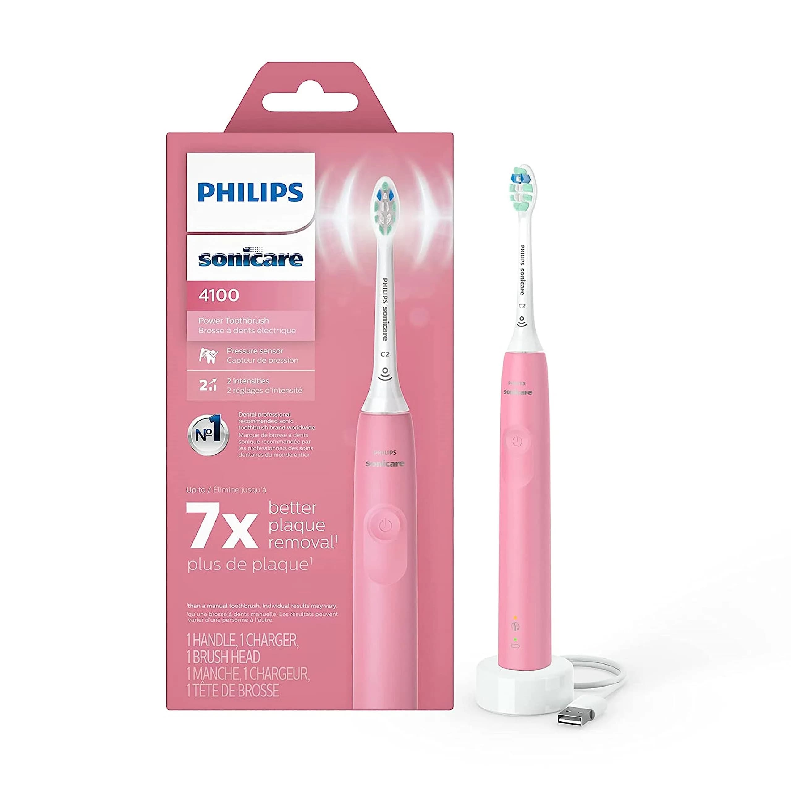 Philips Sonicare ProtectiveClean 4100 Rechargeable Electric Power Toothbrush, Pink, 1 Count | Gentle Clean with Pressure Sensor