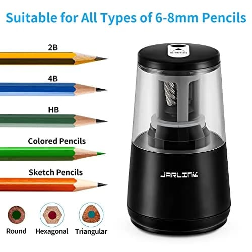 JARLINK Heavy Duty Electric Pencil Sharpener with Helical Blade & Auto Stop | 6-8mm Pencils, Black thumbnail 4