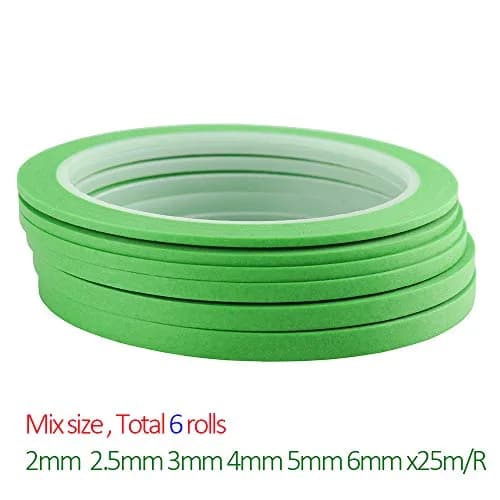 JINBING Green Washi Masking Tape Set | 6 Rolls, 2mm-6mm Widths, 25m Length Each | DIY Craft & Nail Art Essential thumbnail 2