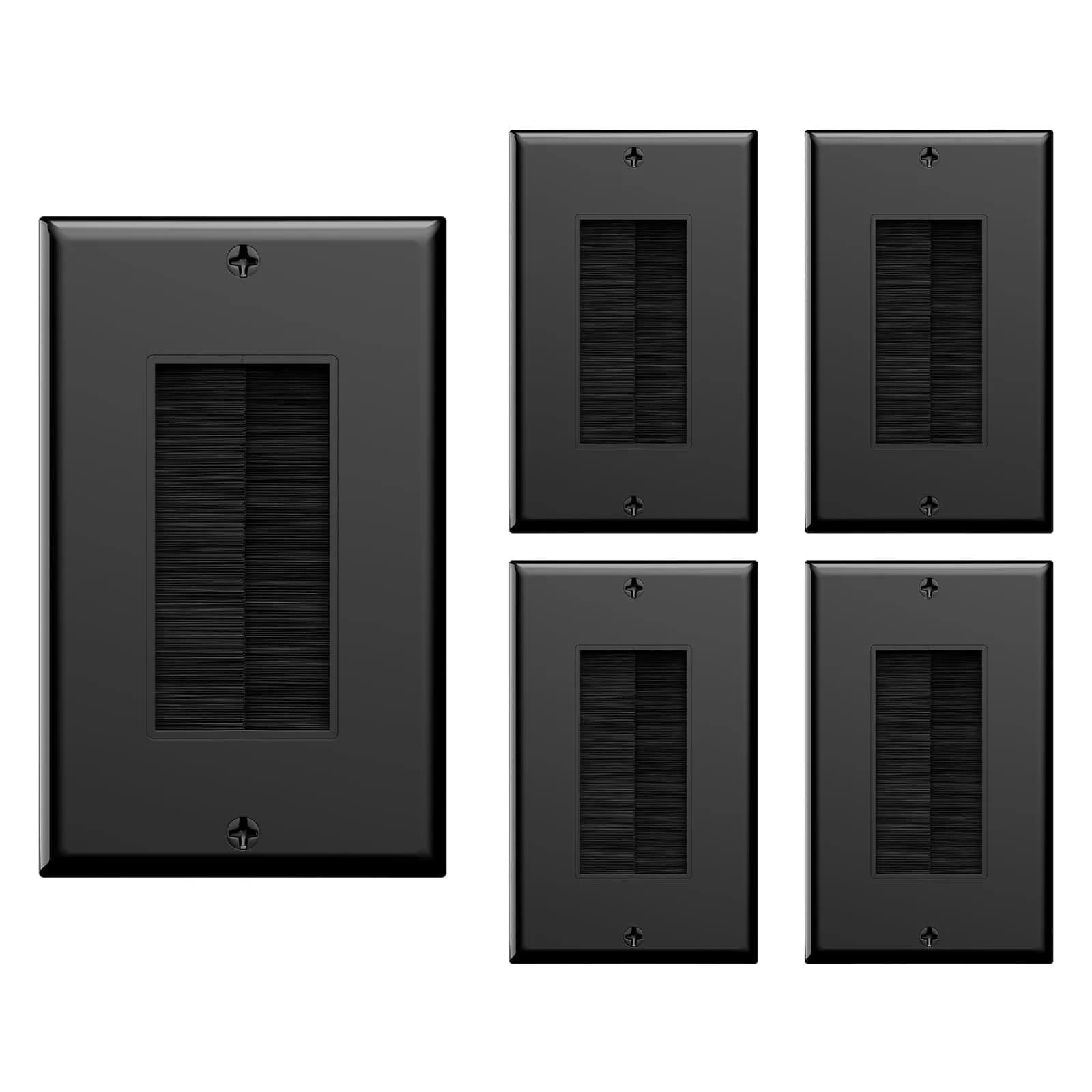 VCE Brush Wall Plate for Low Voltage Cables, Black, 2-Pack | Single Gang Decorator Cover for TV Mounts — Black