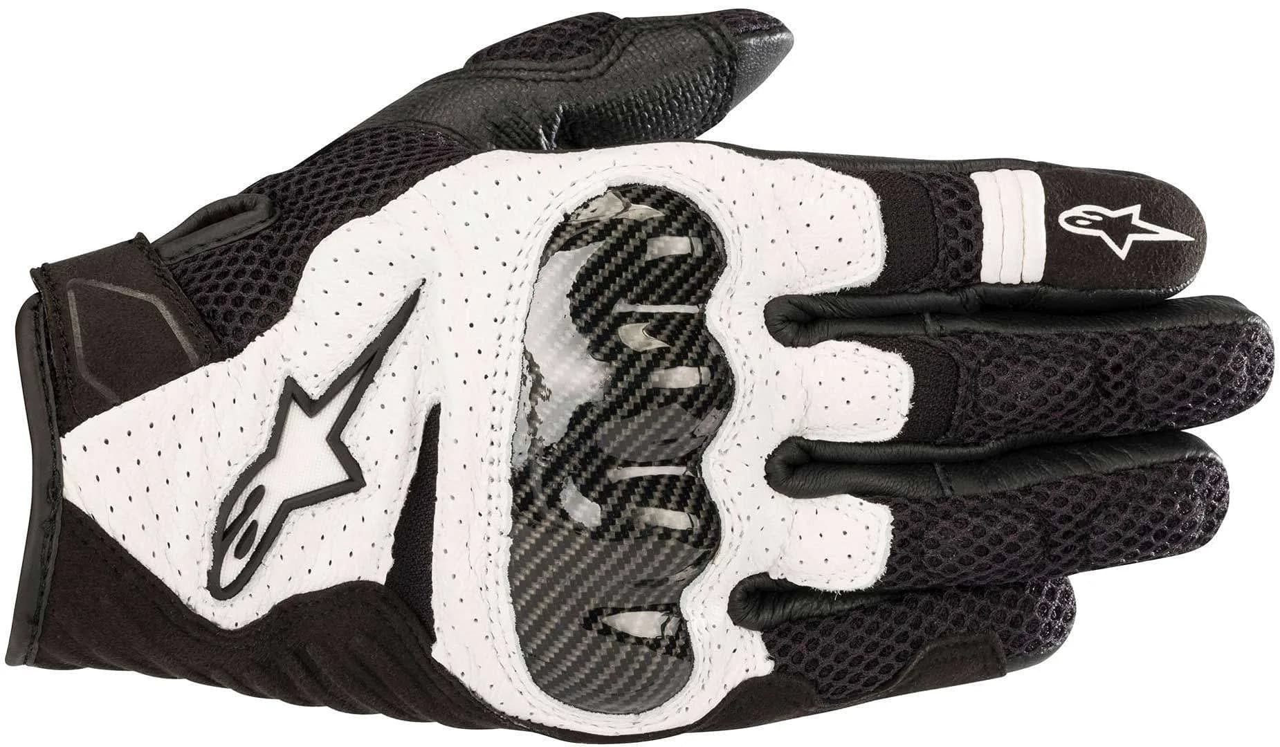 Alpinestars SMX 1 Air V2 Motorcycle Gloves Medium Black/White | CE Certified Protection for Street Riding