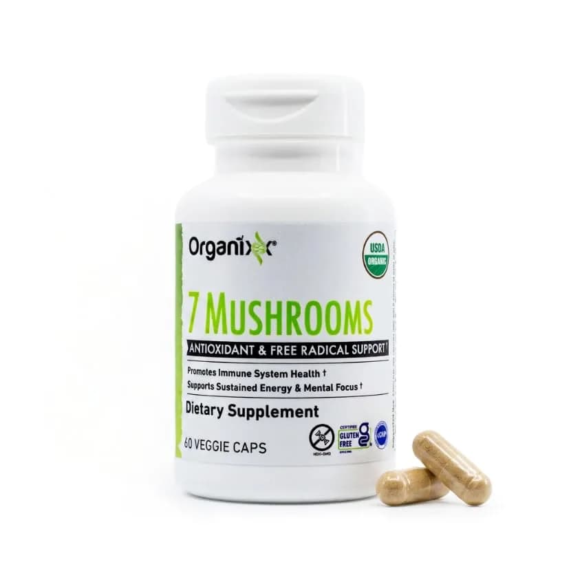 Organixx 7 Mushroom Supplement, Fermented, Immune Support, 60 Caps | USDA Organic & Bioavailable Mushroom Blend - main product image