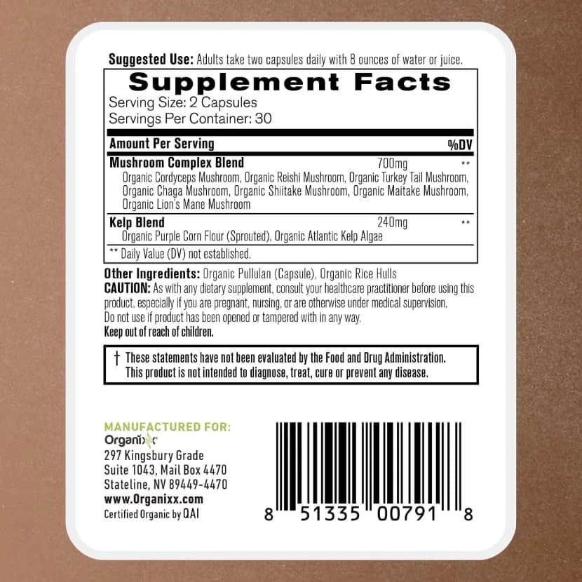 Organixx 7 Mushroom Supplement, Fermented, Immune Support, 60 Caps | USDA Organic & Bioavailable Mushroom Blend thumbnail 11