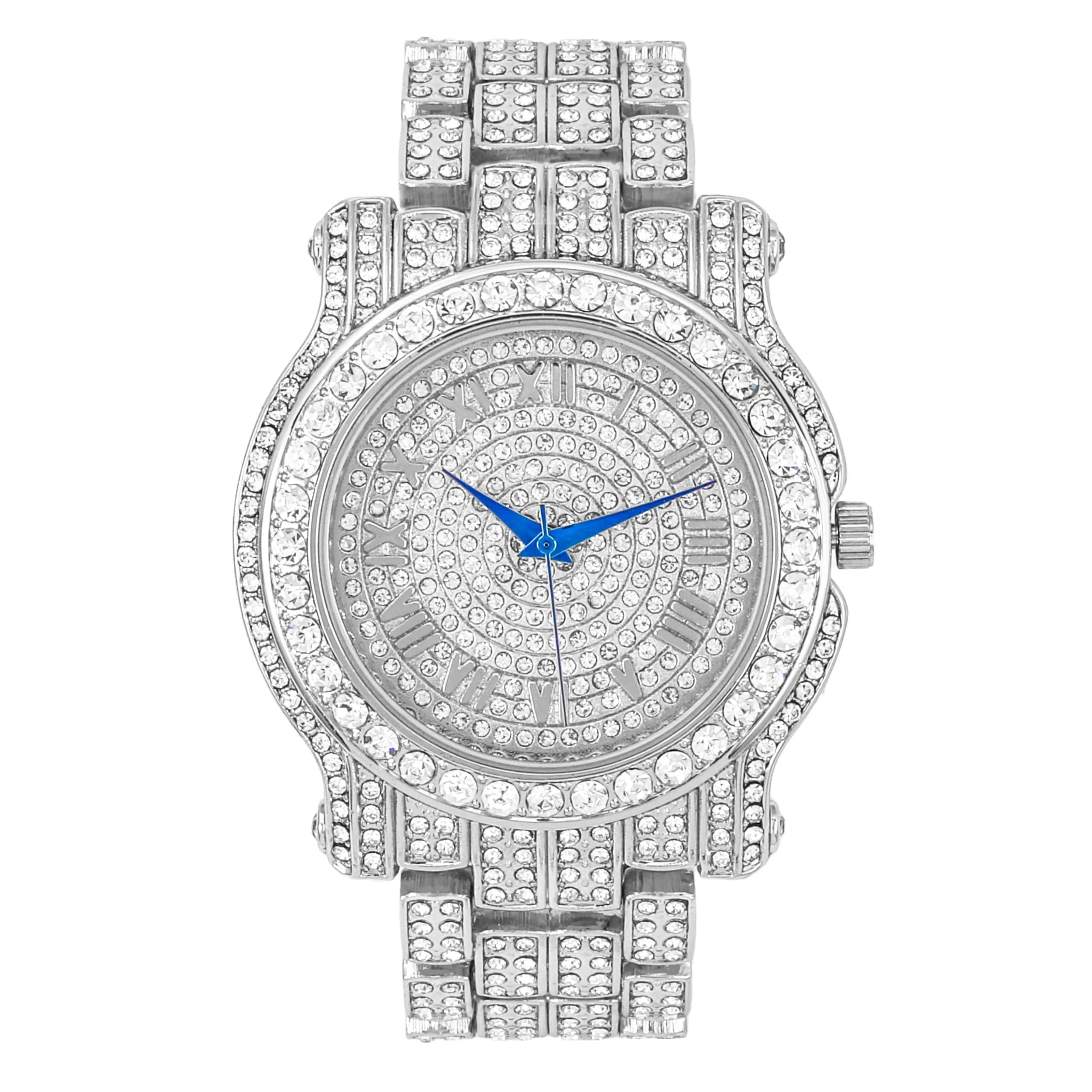 Charles Raymond Bling-ed Out Gold Hip Hop Mens Watch 36 Diamonds | Red Dial, 8.5" Adjustable — Silver