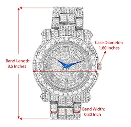 Charles Raymond Bling-ed Out Hip Hop Mens Watch 1.2 in Dial | Silver with Rhinestones thumbnail 2